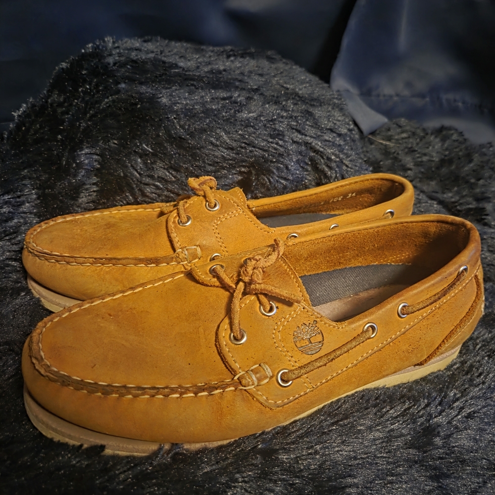 Timberland Classic Leather Boat Shoes W/ Dust Bag Wheat Brown Moc Toe Women’s 9M